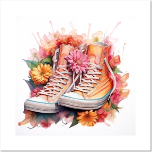 Sneakers With Flowers Watercolour Painting Posters and Art